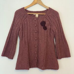 DKNY Button Up Plum Sweater size Medium crochet